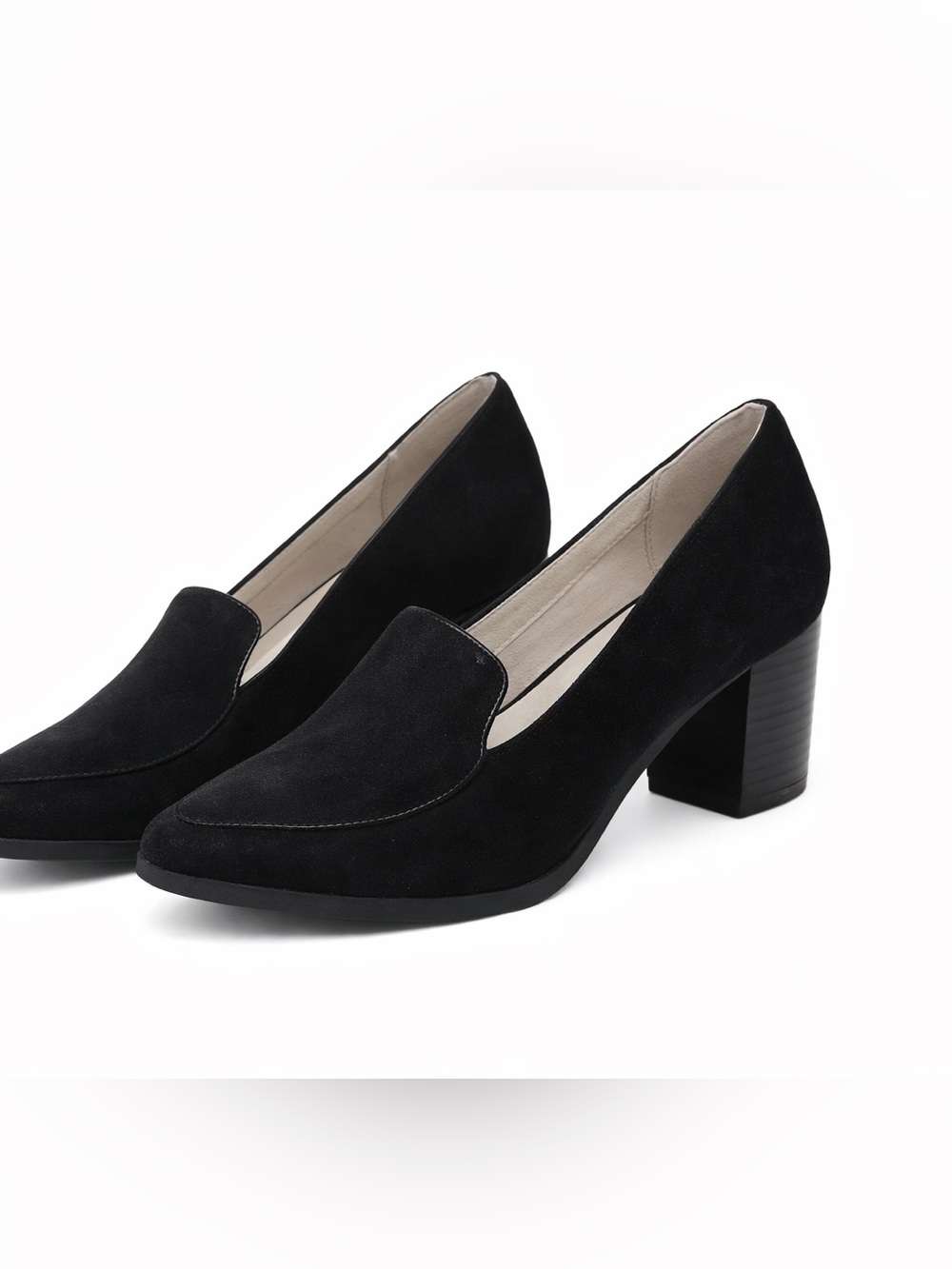 LifeStride Soft System Black Suede Loafers Size 9W– Block Heel Comfort